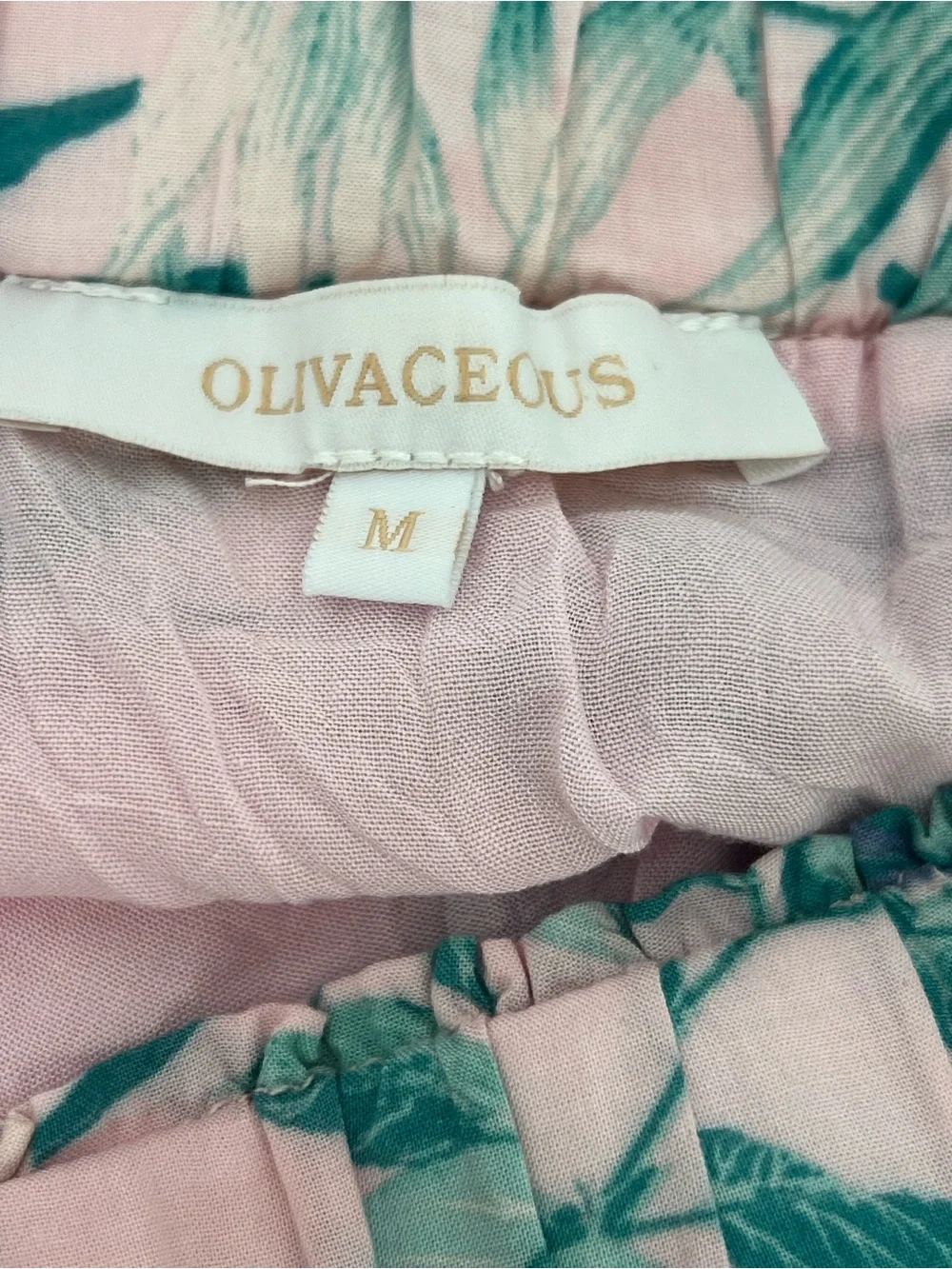 Olivaceous Pink Green Pastel Tropical Floral Tiered Ruffled Mini Skirt M Medium